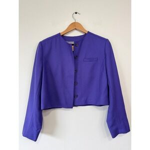 Pendleton Vintage Purple Cropped Blazer Collarless Wool Jacket Womens 14